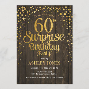 Verrassing 60ste Verjaardagsfeest - Hout & Goud Kaart