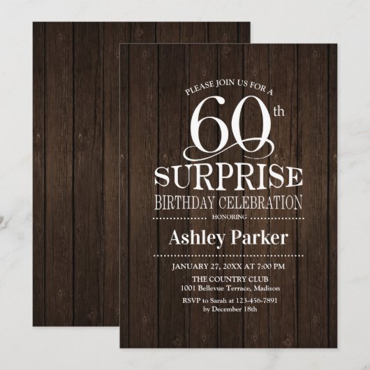 Verrassing 60ste Verjaardagsfeest - Hout Kaart (Voorkant / Achterkant)