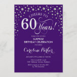 Verrassing 60ste Verjaardagsfeest - Paarse Zilver Kaart<br><div class="desc">Verrassing 60e verjaardag feestuitnodiging. Elegant design in paarse en faux glitter zilver. Beschikt over scriptlettertype en diamanten confetti. Proost 60 jaar! Stuur me een bericht als je verder moet worden aangepast.</div>