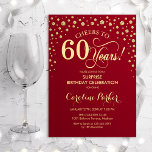 Verrassing 60ste Verjaardagsfeest - Rood Goud Kaart<br><div class="desc">Verrassing 60e verjaardag feestuitnodiging. Elegant design in donkerrood en faux glitter goud. Beschikt over scriptlettertype en diamanten confetti. Proost 60 jaar! Stuur me een bericht als je verder moet worden aangepast.</div>