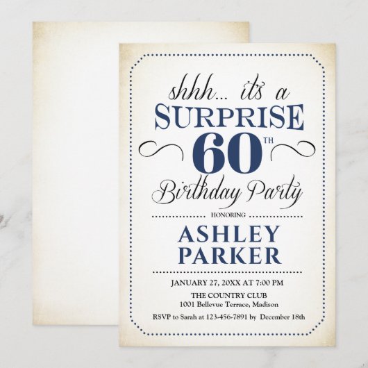 Verrassing 60ste Verjaardagsfeest - Witte Marine Kaart (Voorkant / Achterkant)