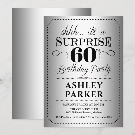 Verrassing 60ste Verjaardagsfeest - Zilver Kaart (Voorkant / Achterkant)
