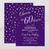 Verrassing 60ste Verjaardagsfeest - Zilver Paarse Kaart (Voorkant / Achterkant)