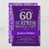 Verrassing 60ste Verjaardagsfeest - Zilver Paarse Kaart (Voorkant / Achterkant)