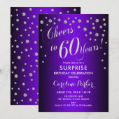 Verrassing 60ste Verjaardagsfeest - Zilver Paarse Kaart (Voorkant / Achterkant)
