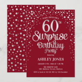 Verrassing 60ste Verjaardagsfeest - Zilver & Rood Kaart (Voorkant / Achterkant)