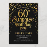 Verrassing 60ste Verjaardagsfeest - Zwart & Goud Kaart<br><div class="desc">Verrassing 60e verjaardag feestuitnodiging. Elegant design in zwart en faux glitter goud. Beschikt over stijlvol scriptlettertype en confetti. Stuur me een bericht als je aangepaste leeftijd nodig hebt.</div>