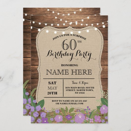 VERRASSING 60th & Om het even welke Leeftijd Verja Kaart (Voorkant / Achterkant)