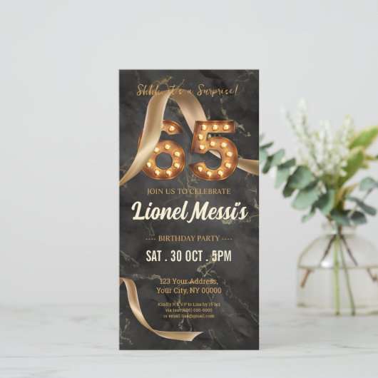 Verrassing 65e verjaardag mobiele uitnodiging (Staand voorkant)