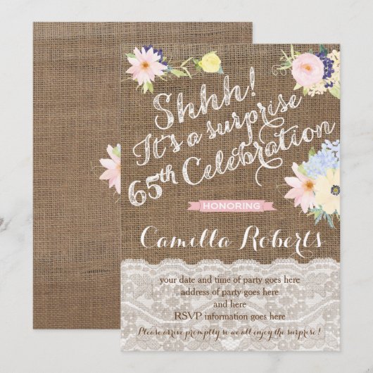 verrassing 65e verjaardag uitnodigingen , verrassi (Voorkant / Achterkant)