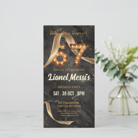 Verrassing 67e verjaardag mobiele uitnodiging (Staand voorkant)