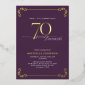 Verrassing 70 & Fabulous Paars & Goud Verjaardagsf Folie Uitnodiging (Voorkant)