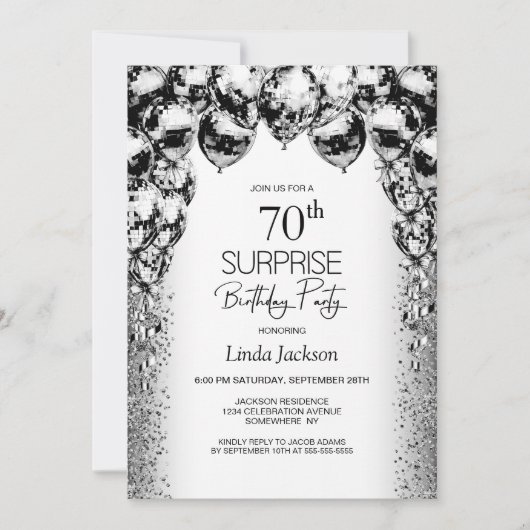 Verrassing 70e verjaardag Black White Balloons Par Kaart (Voorkant)