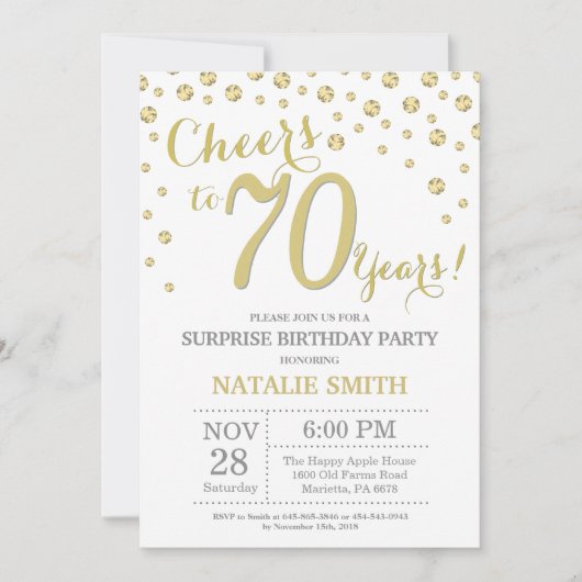 Verrassing 70e verjaardag Gouden Glitter Diamant Kaart (Voorkant)