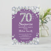 Verrassing 70e verjaardag Paarse en zilveren diama Kaart (Staand voorkant)