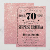 Verrassing 70e verjaardag Roze Rose Gouden Glitter Kaart (Voorkant / Achterkant)
