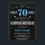 Verrassing 70e verjaardag uitnodiging blauw en zwa<br><div class="desc">Verrassing 70e verjaardag uitnodiging blauw en zwart typografie. Krijtbord. Zwarte en witte achtergrond. Verjaardag voor volwassenen. Verjaardag van Mannen of vrouwen. Kinder jongen of meisje dame tiener Bday Nodig uit. 13e 15e 16e 18e 20e 21e 30e 40e 50e 60e 70e 80e 90e 100e. Elke leeftijd. Voor verdere aanpassing klikt u...</div>