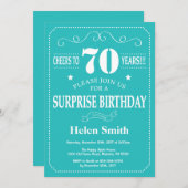 Verrassing 70e verjaardag uitnodiging Blauwgroen e (Voorkant / Achterkant)