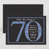 Verrassing 70e verjaardag uitnodiging Blue Glitter (Voorkant / Achterkant)