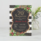 Verrassing 70e verjaardag Uitnodiging Kerst Goud (Staand voorkant)