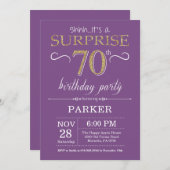 Verrassing 70e verjaardag uitnodiging Paarse en go (Voorkant / Achterkant)