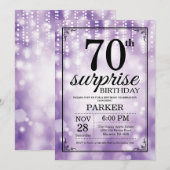 Verrassing 70e verjaardag uitnodiging Paarse glitt (Voorkant / Achterkant)