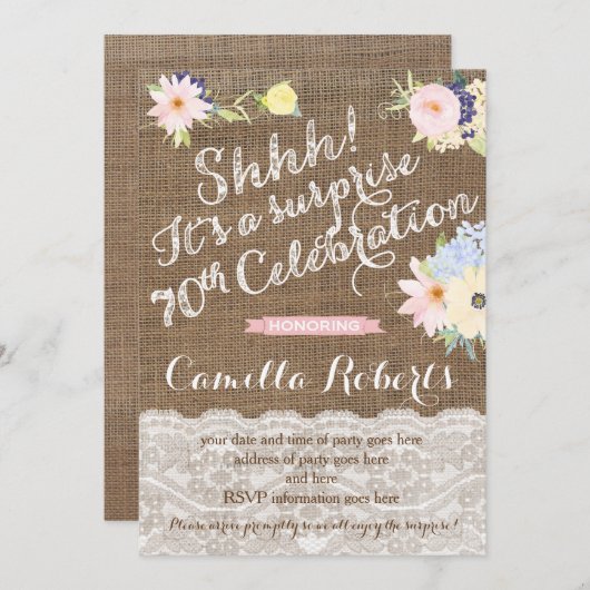 verrassing 70e verjaardag uitnodigingen , verrassi (Voorkant / Achterkant)
