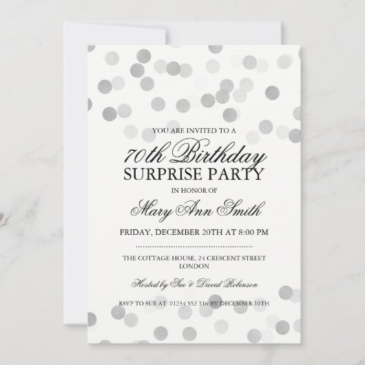 Verrassing 70e verjaardag Zilveren Folie Glitter L Kaart (Voorkant)