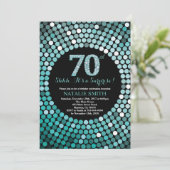 Verrassing 70e verjaardag zwart en Blauwgroen glit Kaart (Staand voorkant)