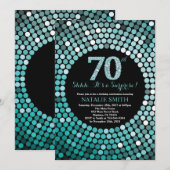 Verrassing 70e verjaardag zwart en Blauwgroen glit Kaart (Voorkant / Achterkant)