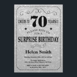 Verrassing 70e verjaardag zwart en zilver glitter kaart<br><div class="desc">Verrassing 70e verjaardag uitnodiging zwart en zilver glitter typografie. Zwart en zilver Glitter achtergrond. Verjaardag voor volwassenen. Verjaardag van Mannen of vrouwen. Kinder jongen of meisje dame tiener Bday Nodig uit. 13e 15e 16e 18e 20e 21e 30e 40e 50e 60e 70e 80e 90e 100e. Elke leeftijd. Voor verdere aanpassing klikt...</div>