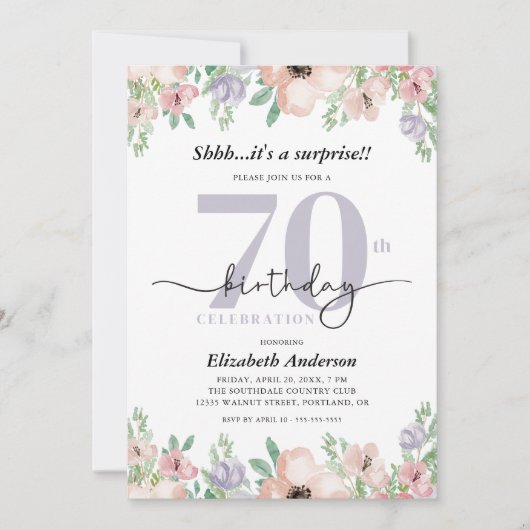 Verrassing 70e Verjaardagsfeest Elegante Pastel Bl Kaart (Voorkant)