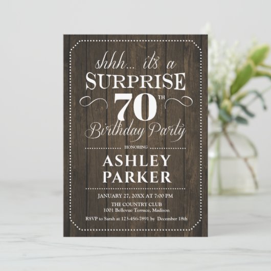 Verrassing 70e Verjaardagsfeest - Rustiek Hout Kaart (Staand voorkant)