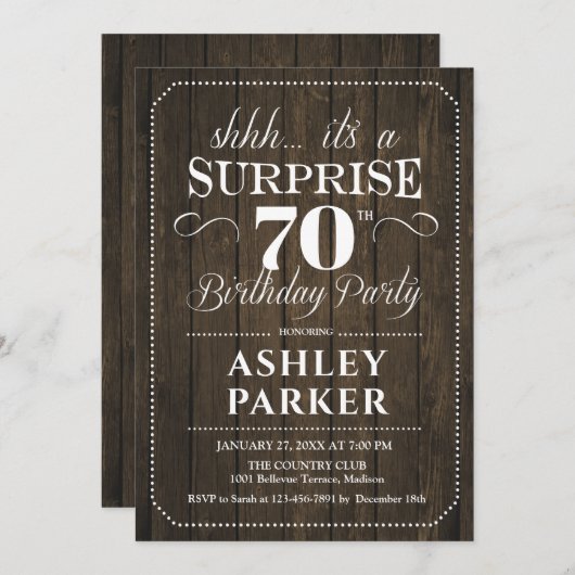 Verrassing 70e Verjaardagsfeest - Rustiek Hout Kaart (Voorkant / Achterkant)