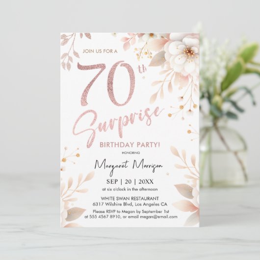 Verrassing 70e Verjaardagsfeestje Roos Goud Meisje Kaart (Staand voorkant)