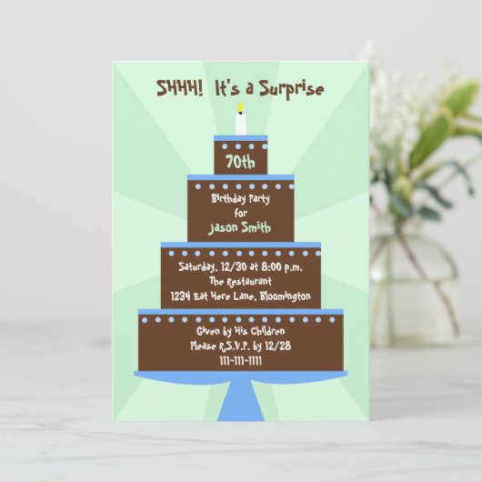Verrassing 70e Verjaardagsfeestje Uitnodigingstaar Kaart (Staand voorkant)