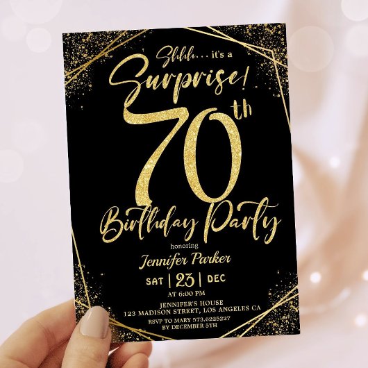 Verrassing 70e Verjaardagsfeestje Zwart & Goud Gli Kaart