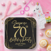 Verrassing 70e Verjaardagsfeestje Zwart & Goud Gli Papieren Bordje (Feest)