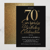 Verrassing 70e Verjaardagsfeestje Zwart & Goud Kaart (Voorkant / Achterkant)