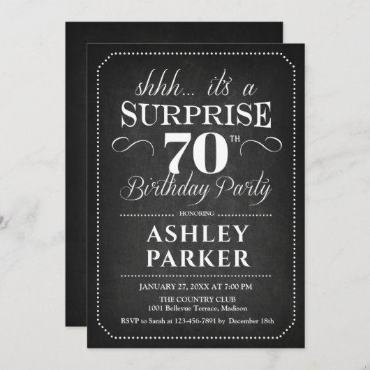 Verrassing 70ste verjaardag - Chalkboard Zwart Wit Kaart (Voorkant / Achterkant)