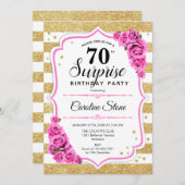 Verrassing 70ste verjaardag - Goud Wit Roze Kaart (Voorkant / Achterkant)