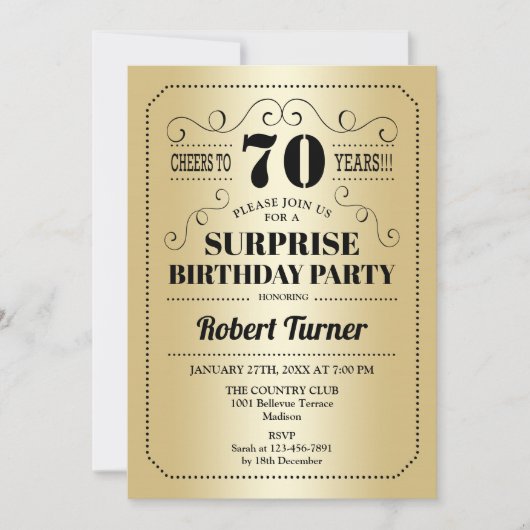 Verrassing 70ste verjaardag - Goud Zwart Kaart (Voorkant)