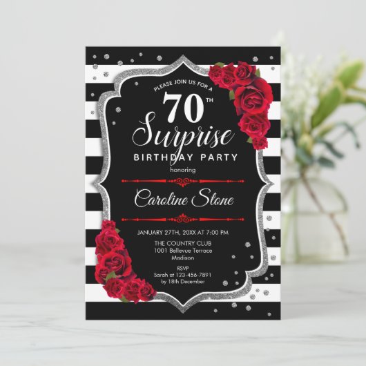 Verrassing 70ste verjaardag - Zwart Wit Rood Kaart (Staand voorkant)