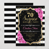 Verrassing 70ste verjaardag - Zwart Wit Roze Kaart (Voorkant / Achterkant)