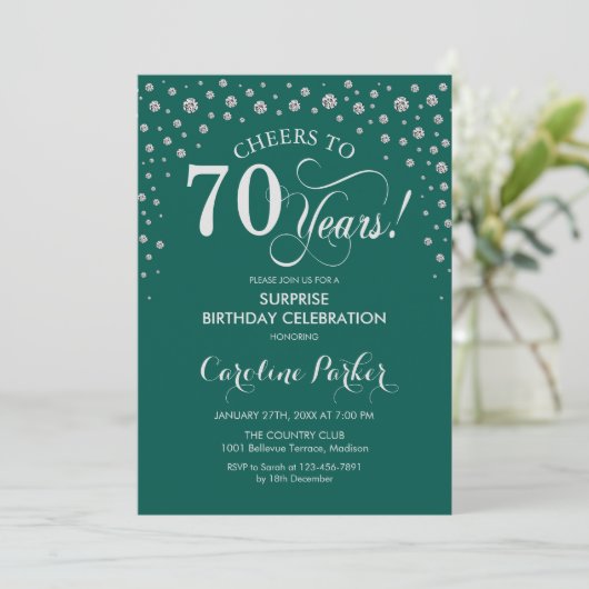 Verrassing 70ste Verjaardagsfeest - Groen Zilver Kaart (Staand voorkant)