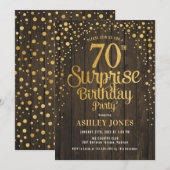 Verrassing 70ste Verjaardagsfeest - Hout & Goud Kaart (Voorkant / Achterkant)