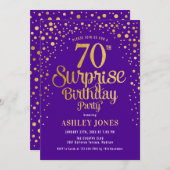 Verrassing 70ste Verjaardagsfeest - Paarse & Goud Kaart (Voorkant / Achterkant)