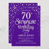 Verrassing 70ste Verjaardagsfeest - Zilver & Paars Kaart (Voorkant / Achterkant)