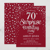 Verrassing 70ste Verjaardagsfeest - Zilver & Rood Kaart (Voorkant / Achterkant)