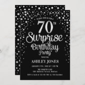 Verrassing 70ste Verjaardagsfeest - Zilver & Zwart Kaart (Voorkant / Achterkant)